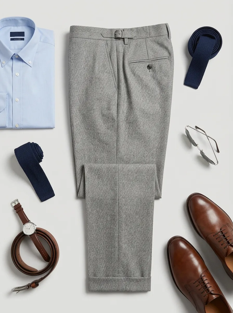 Side-Adjuster Herringbone Textured Straight-Leg Men's Tailored Suit Trousers
