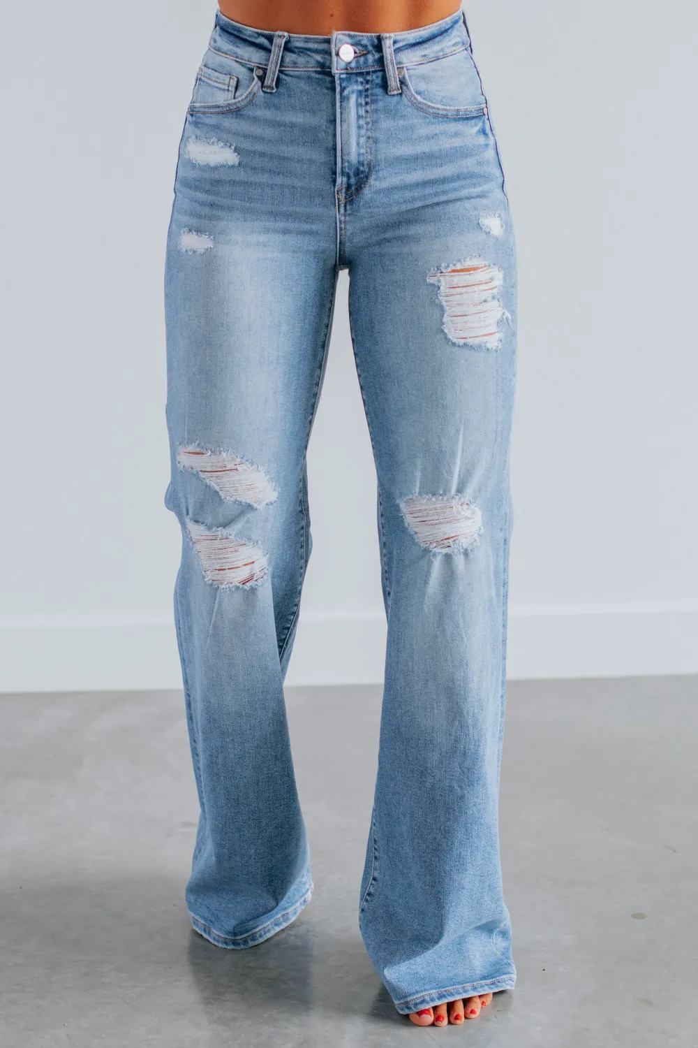 Women's High Rise Long Length Distressed Jeans