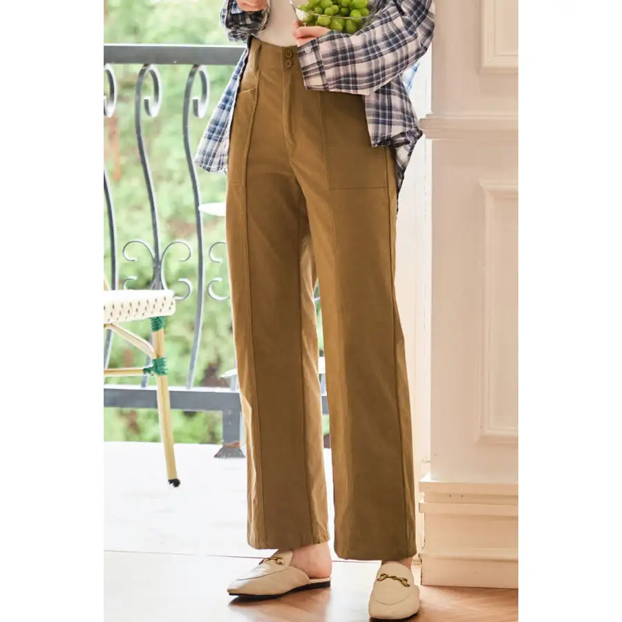 Half Elastic Waist Straight Pants
