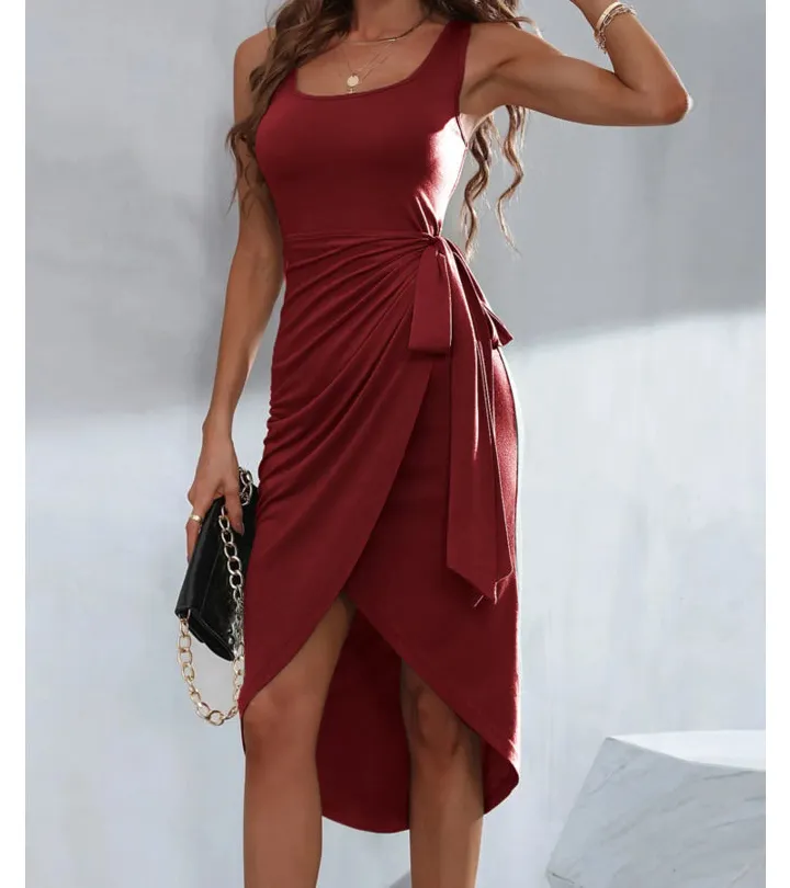 Wrap Tank Midi Dress with Asymmetric Hem
