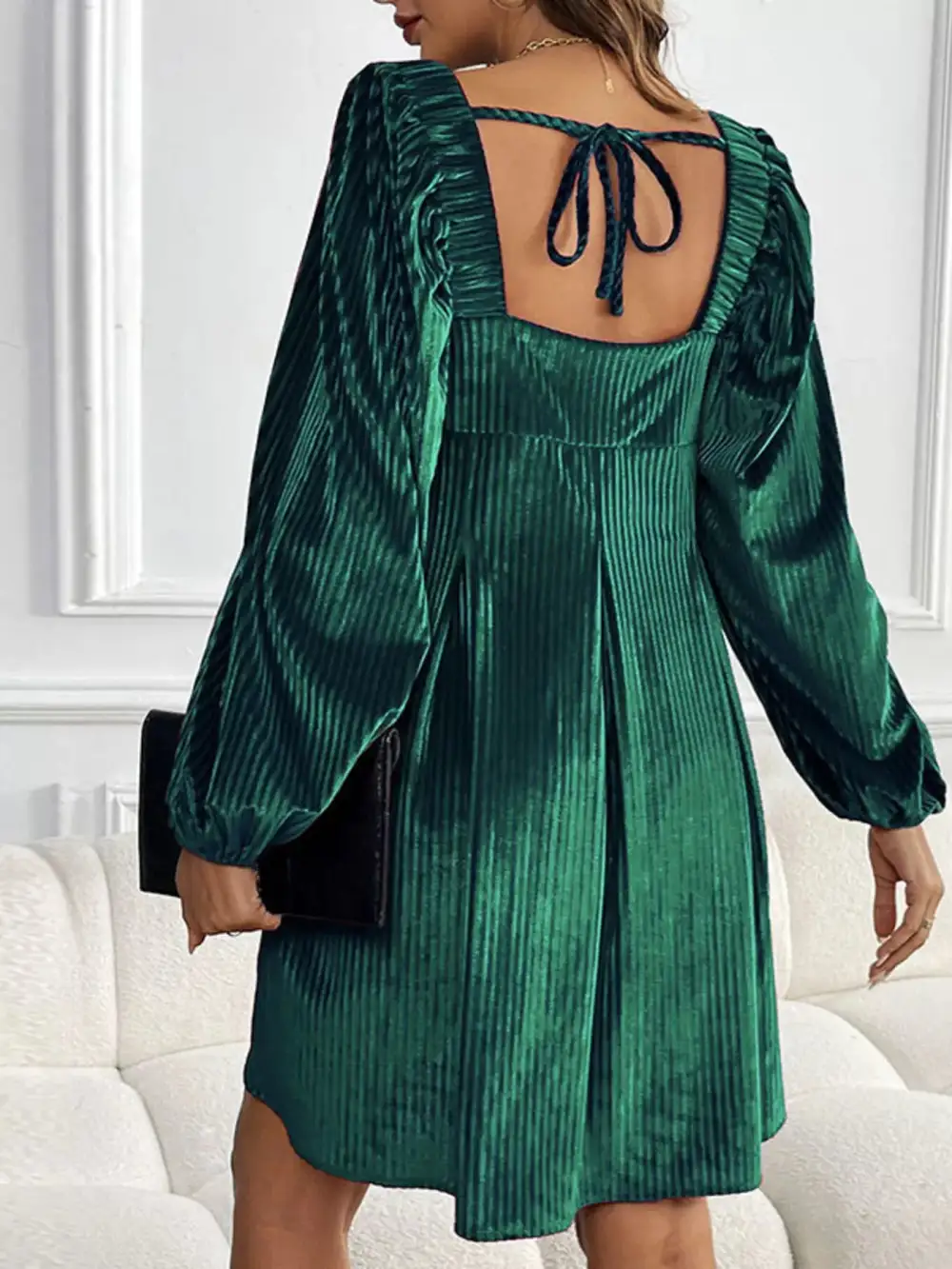 Soft Touch Velvet Square Neck Long Sleeve Dress