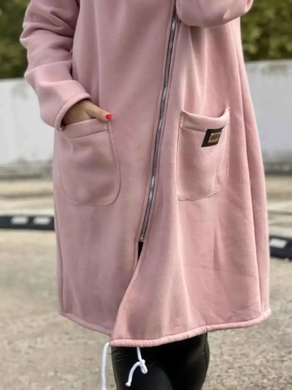Plus Size Asymmetrical Zip-Up Hooded Fleece Outerwear