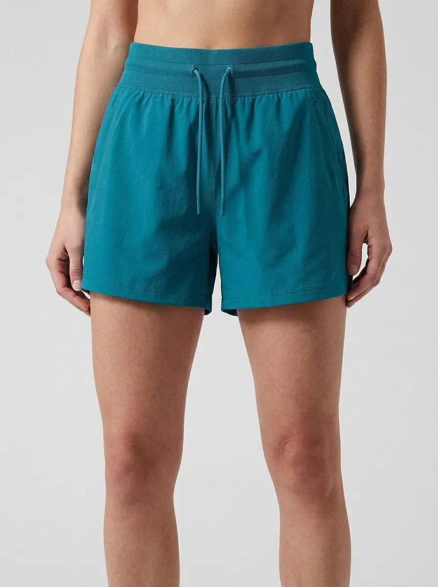 Women's Ribbed-Waist Drawstring Athletic Shorts