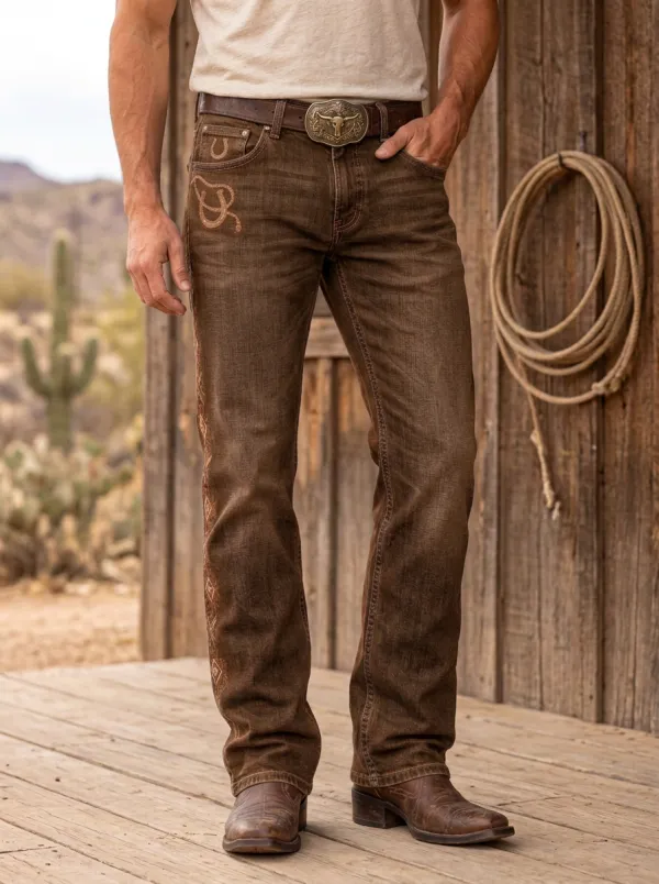Men's Western Cowboy Horseshoe Horse Geometric Jeans