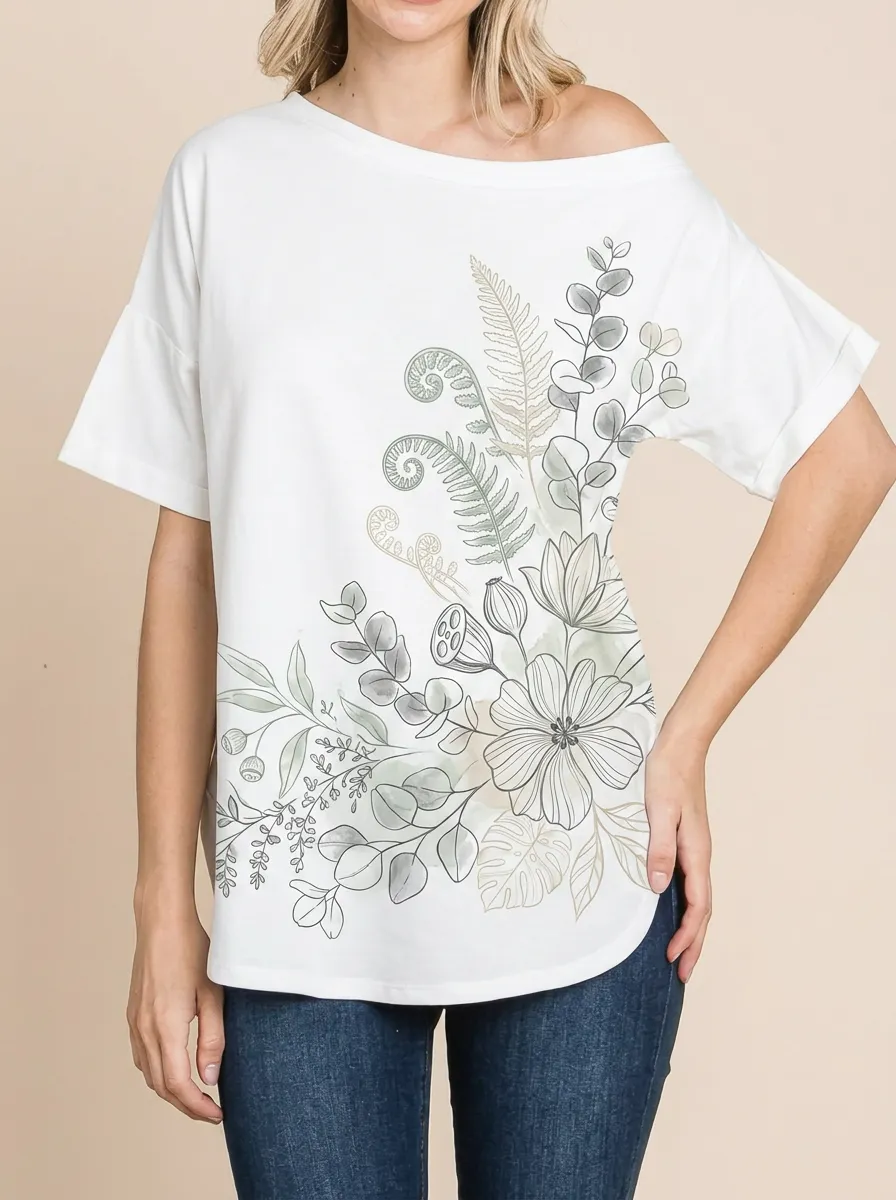 Women's Botanical Nature Lover Fern Eucalyptus Printed T-shirt