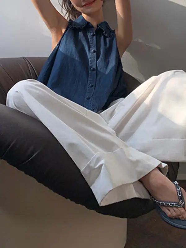 Women's High Waist Wide Leg Flared Pleated Pants
