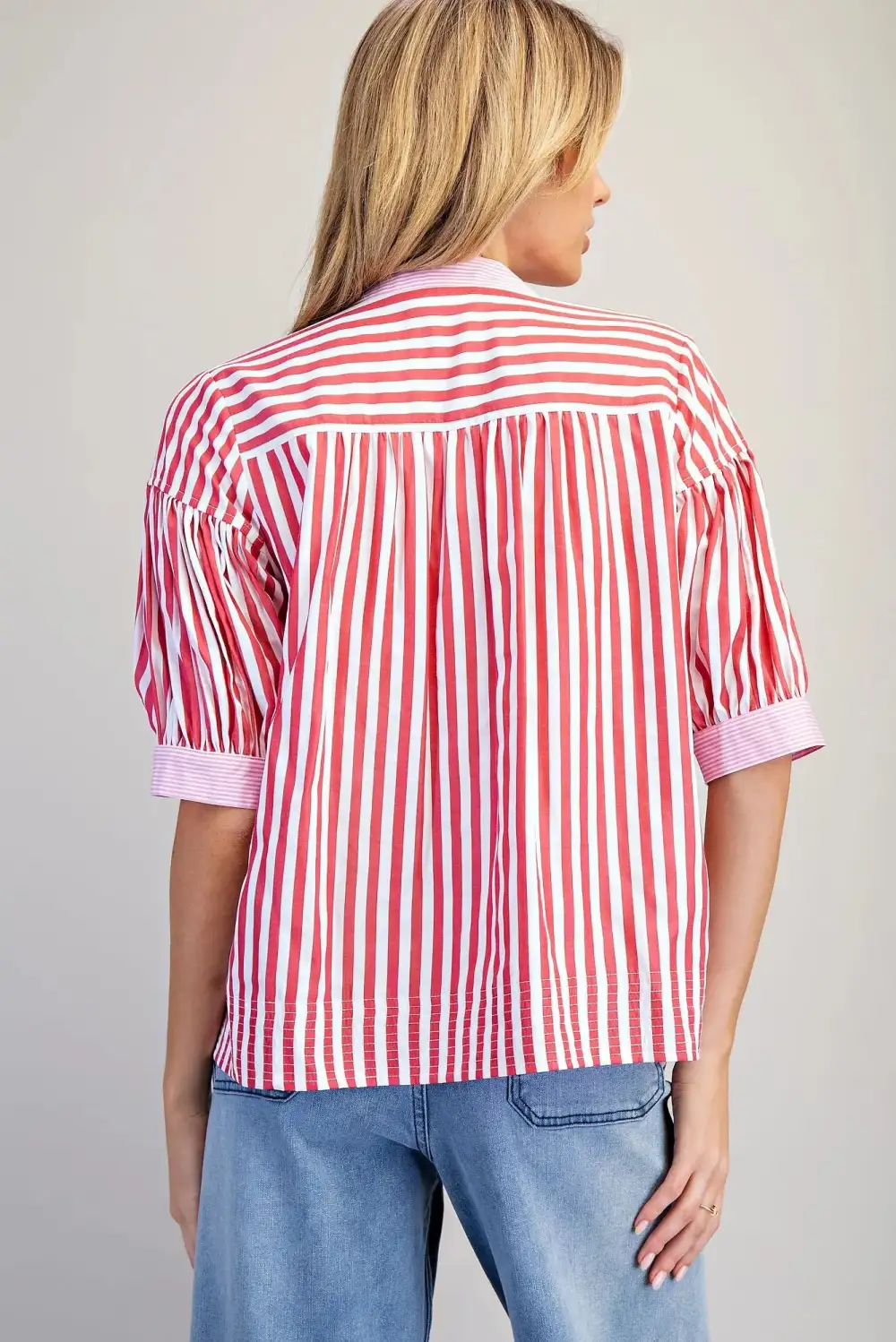 Stripe Puff Sleeve Blouse