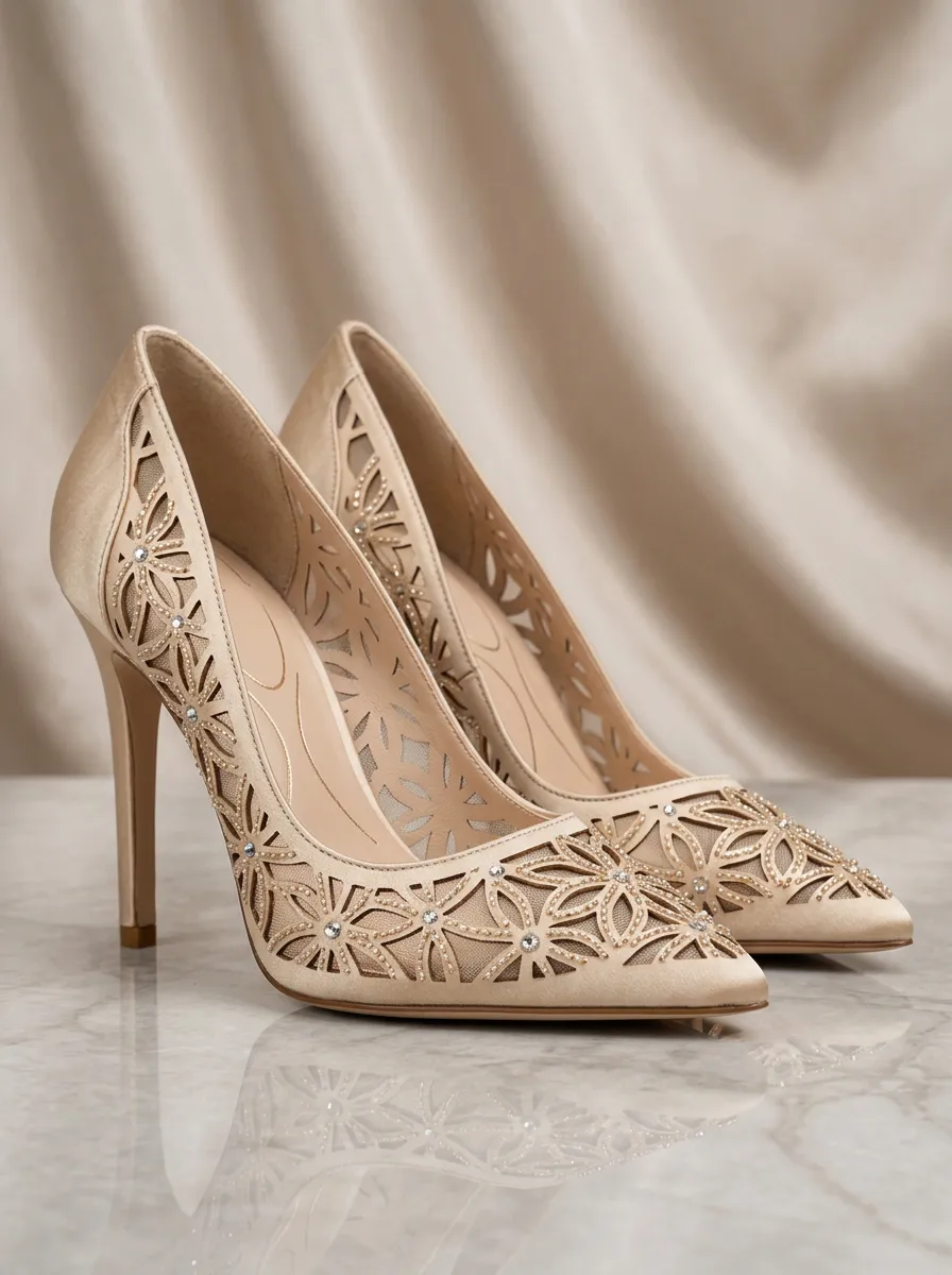 Rhinestone Floral Mesh Women's Formal High Heels