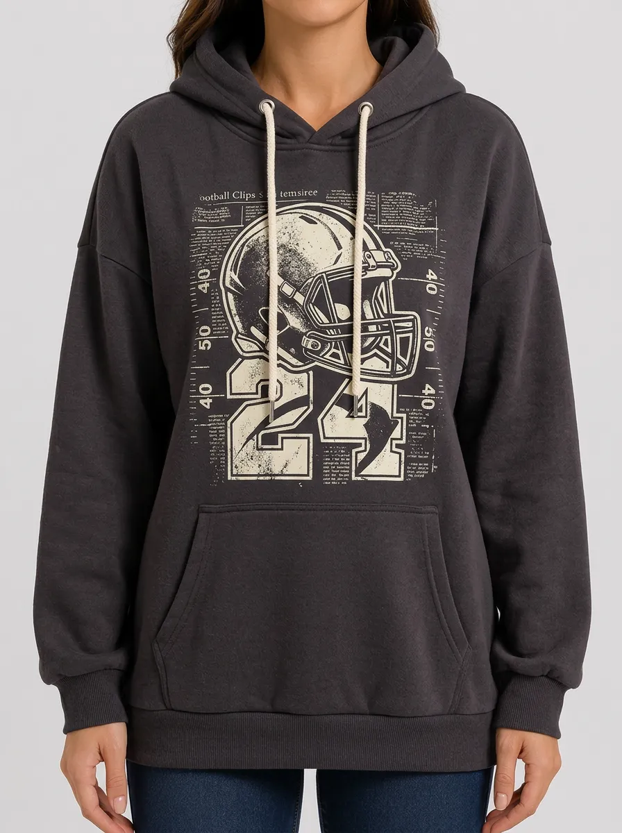 Women's Football Fan Number 24 Helmet Graphic Printed Hoodie