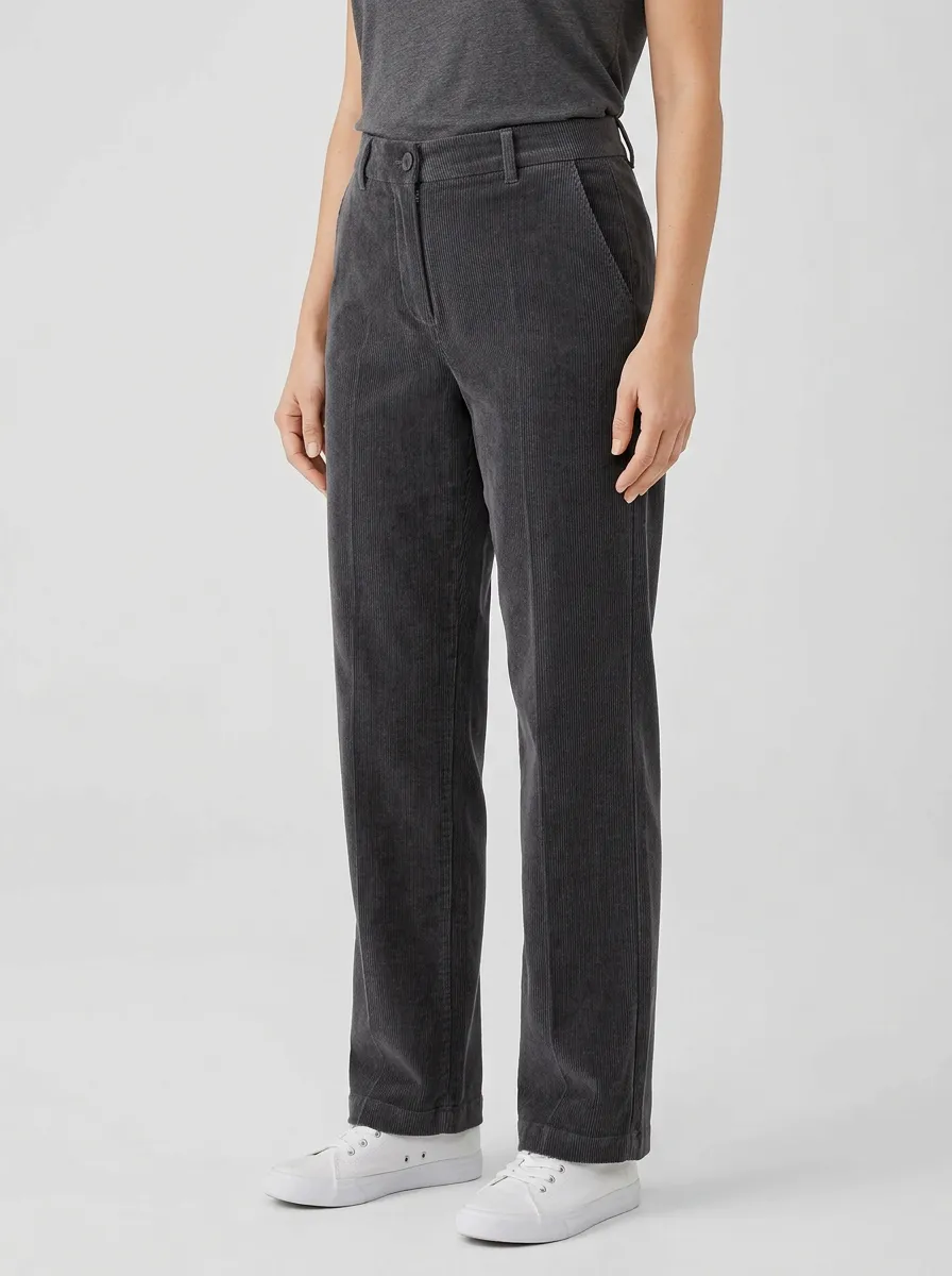 Women's Full-Length Crease-Front Slant-Pocket Straight-Leg Corduroy Pants