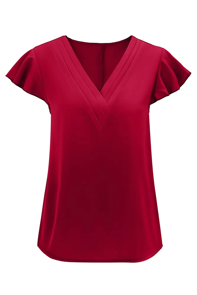 V Neck Ruffles Blouse