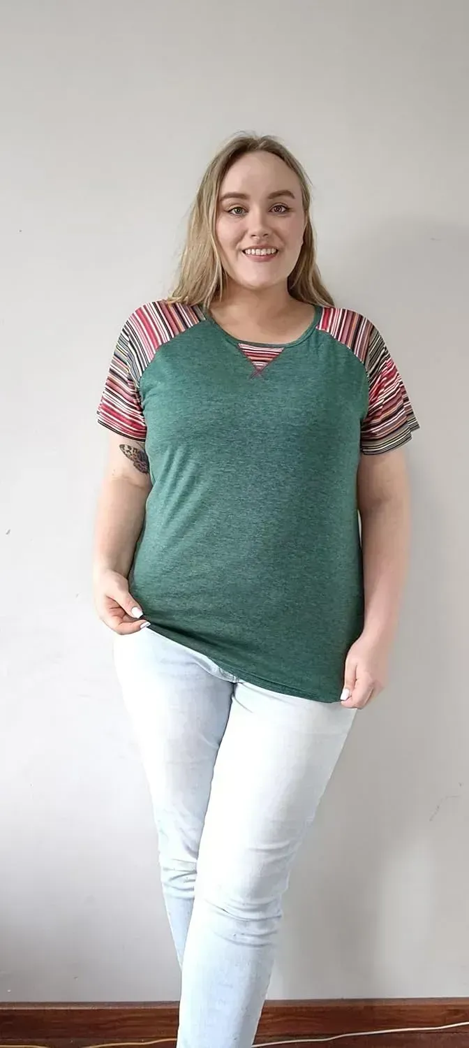 TIYOMI Plus Size T Shirt for Women Short Sleeve Tunic Cross Line Shirts Round Neck Tops Summer Blouse XL-5XL 14-28