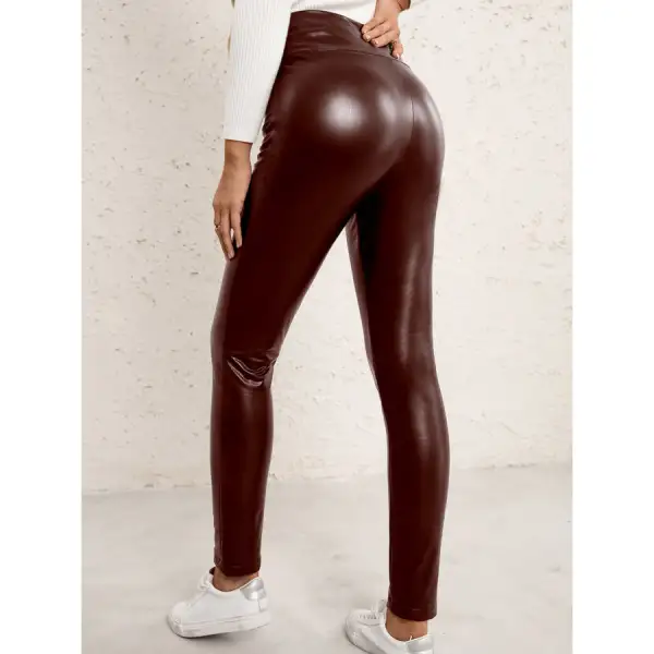 Pu High Waist Straight Pants