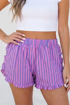 Elastic Waist Ruffle Trim Casual Shorts