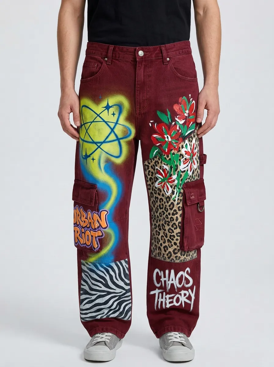 Men's Graffiti Leopard Zebra Graphic Cargo Jeans