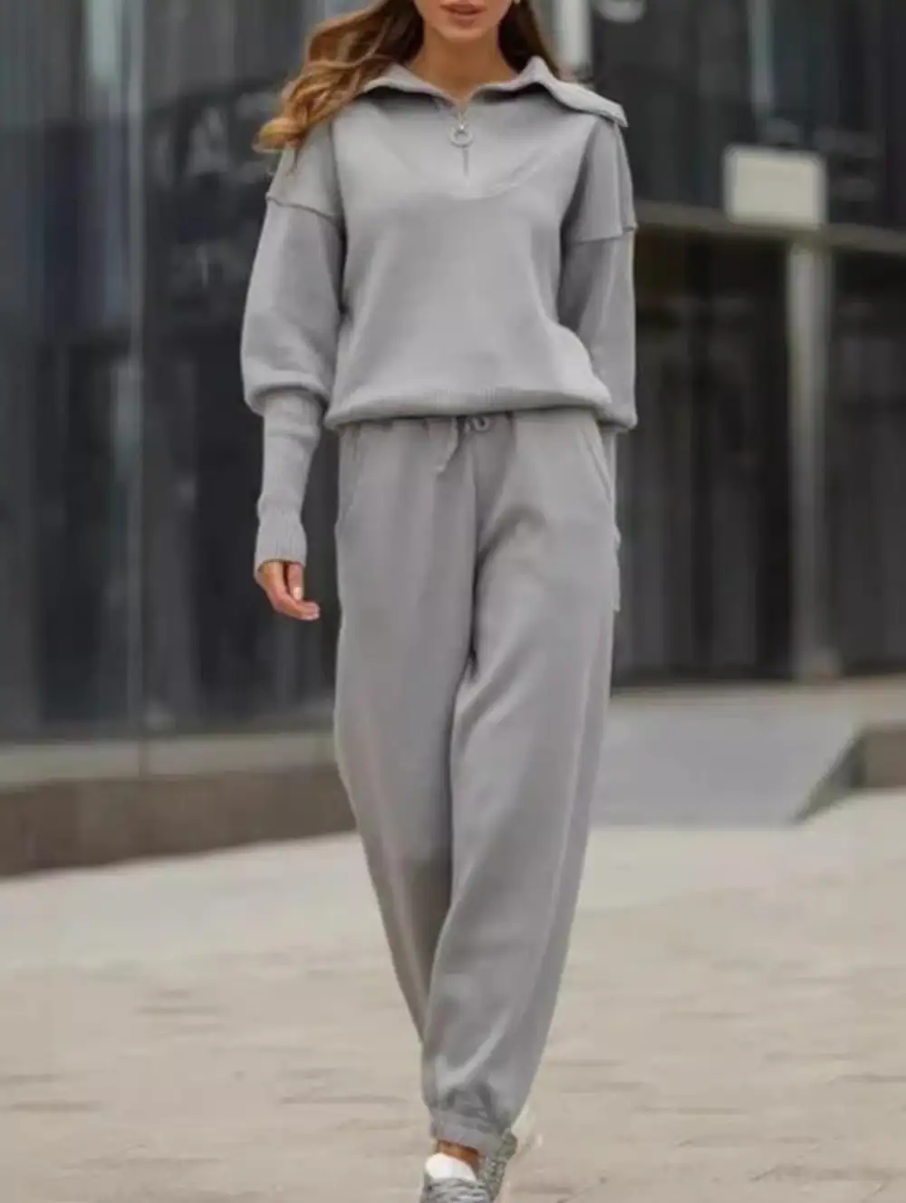 Zip-Up Hoodie Plus Size Two-Piece Set