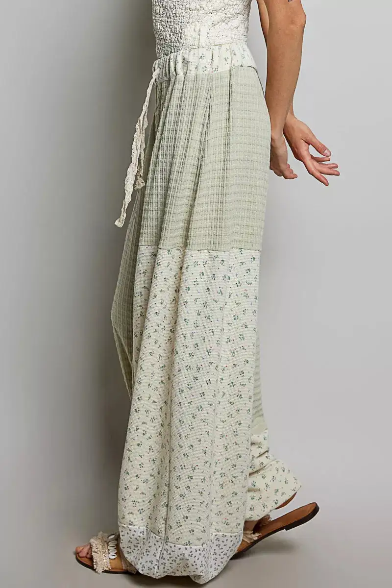 Everyday Patchwork Mixed Knit Wide Leg Pants