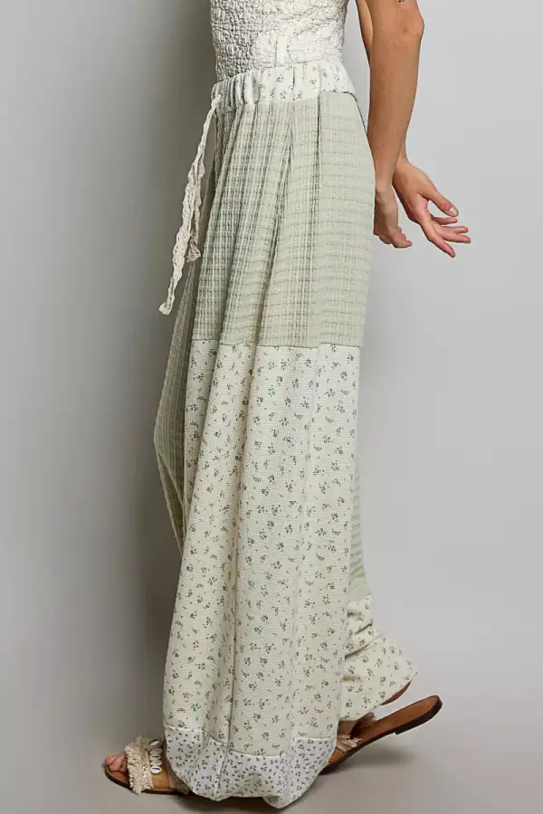 Everyday Patchwork Mixed Knit Wide Leg Pants
