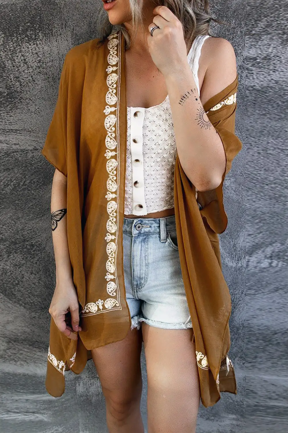 Swimwear Retro Floral Pattern Kimono