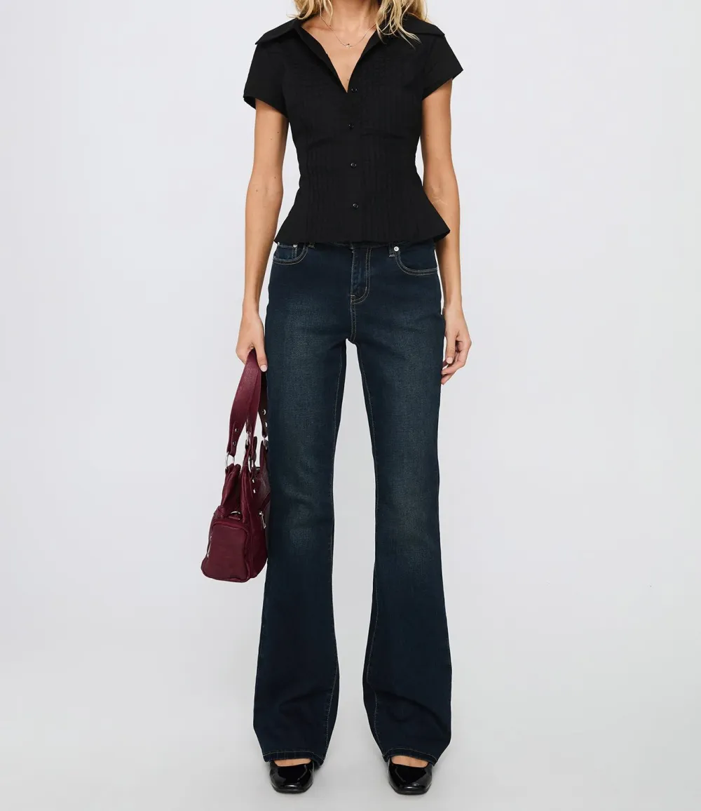 Black Button-Up Collared Blouse