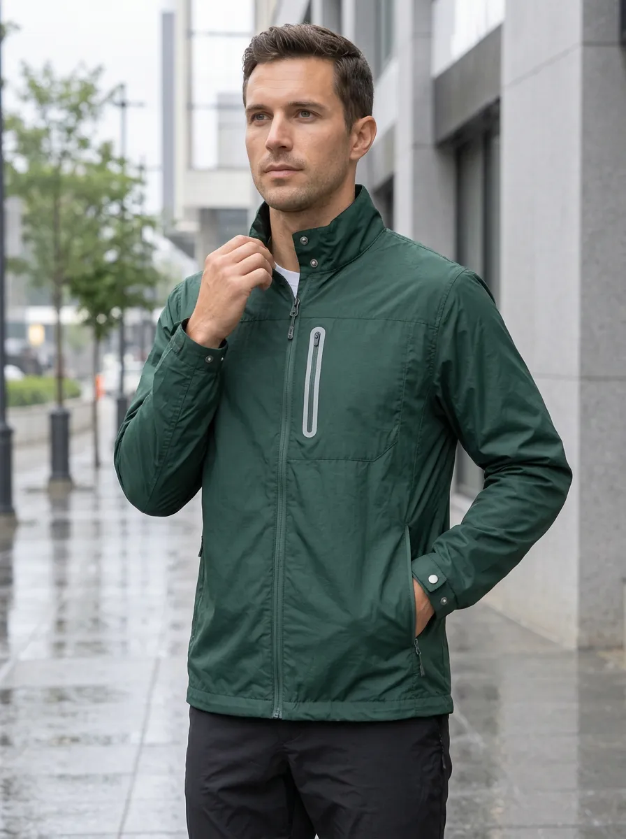 Men's Sport Green Waterproof Zip-Up Jacket