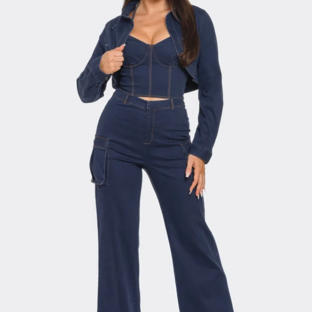 Relaxed Crop Jacket Three Piece Set