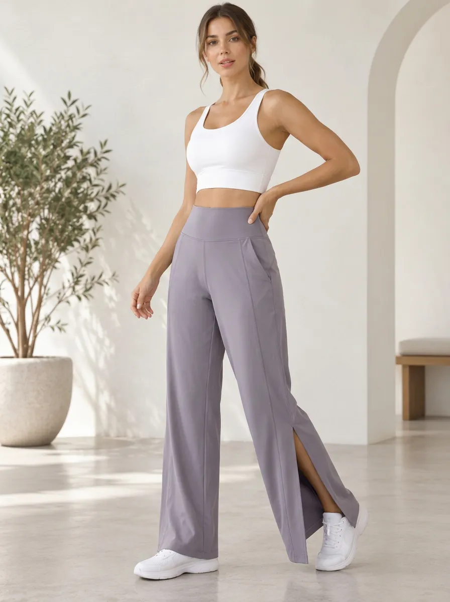 Women's Pocket Free Movement Wide Leg Split Hem Athletic Pants