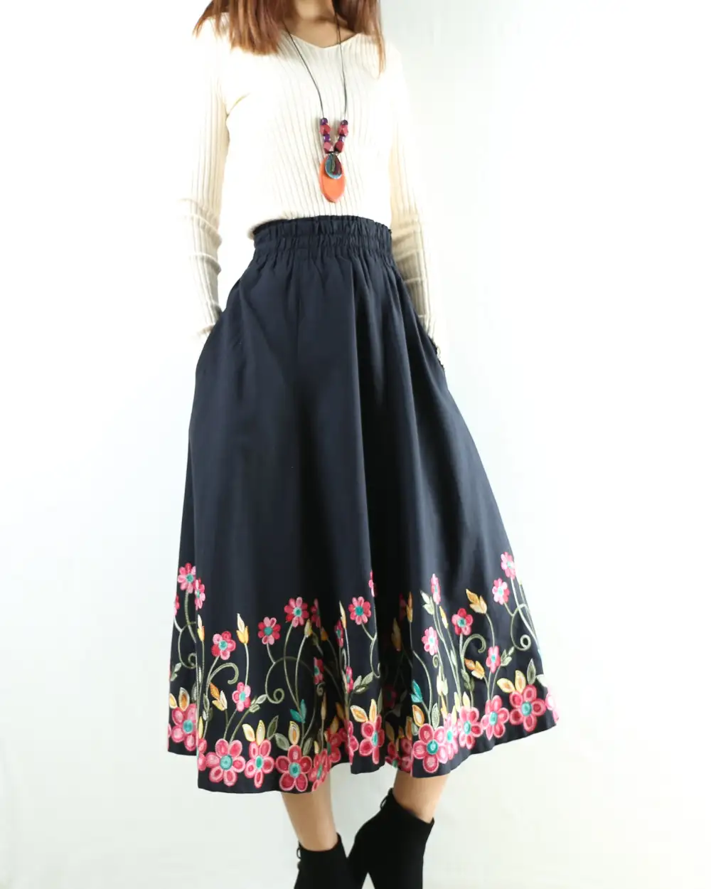 Embroidered Linen Maxi Skirt