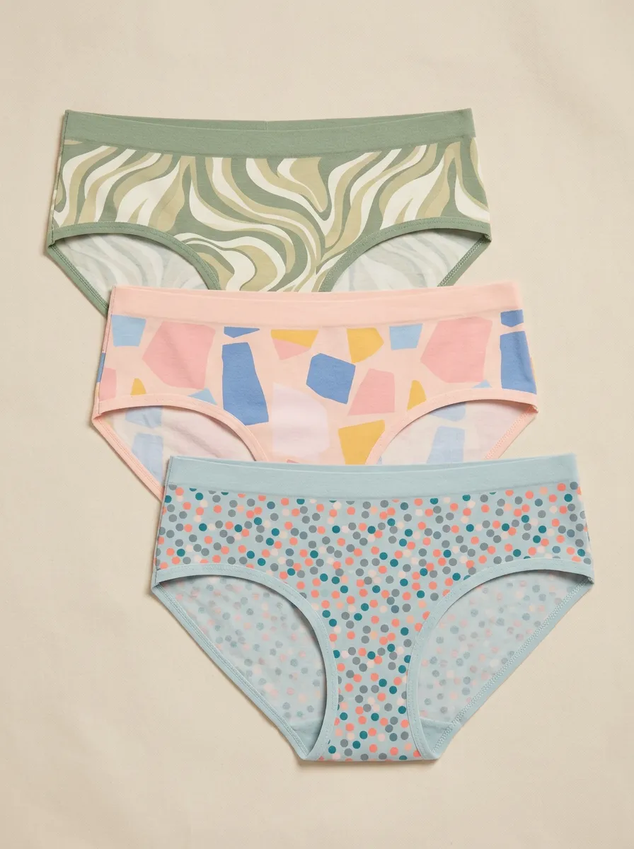 Women's Abstract Geometric Polka Dot Printed Three Pack Panties Everyday Design