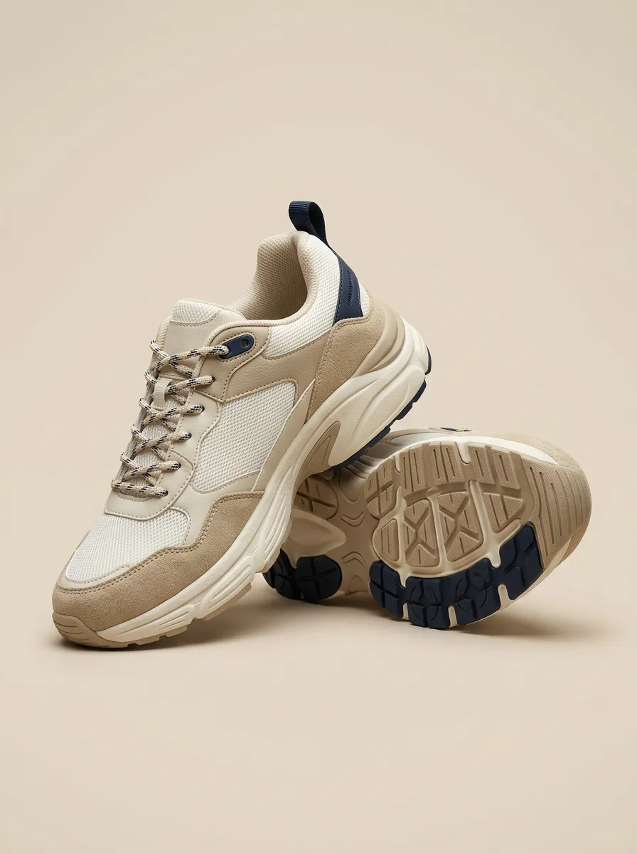 Panelled Suede-Panel Mesh-Panel Casual Sneakers