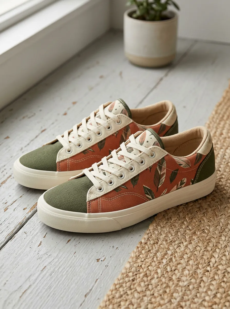 Women's Botanical Nature Lover Feather Printed Canvas Sneakers