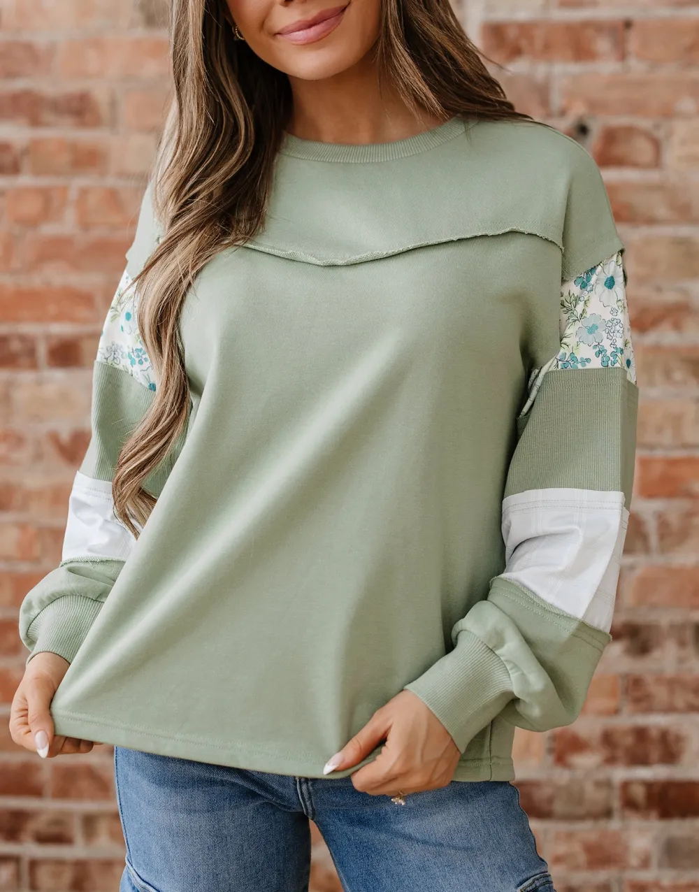 Women's Plaid Floral Print Terry Top