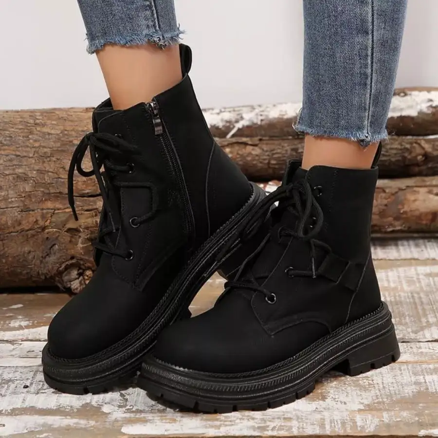 Round Toe Lace-Up Platform Boots