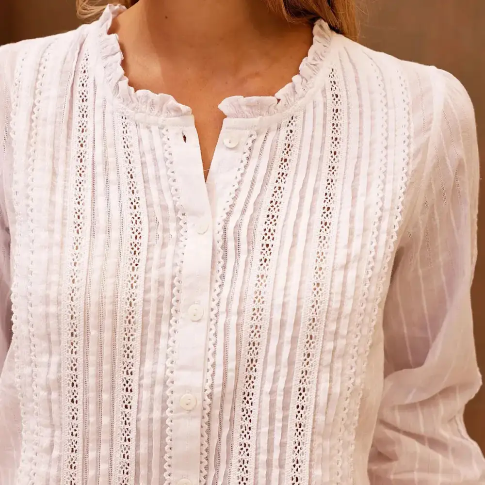 Button-Through Long-Sleeve Cotton Women's Shirt