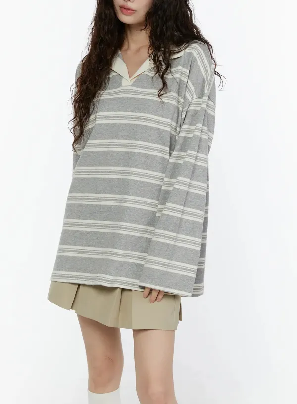 Striped Oversized Collared Top