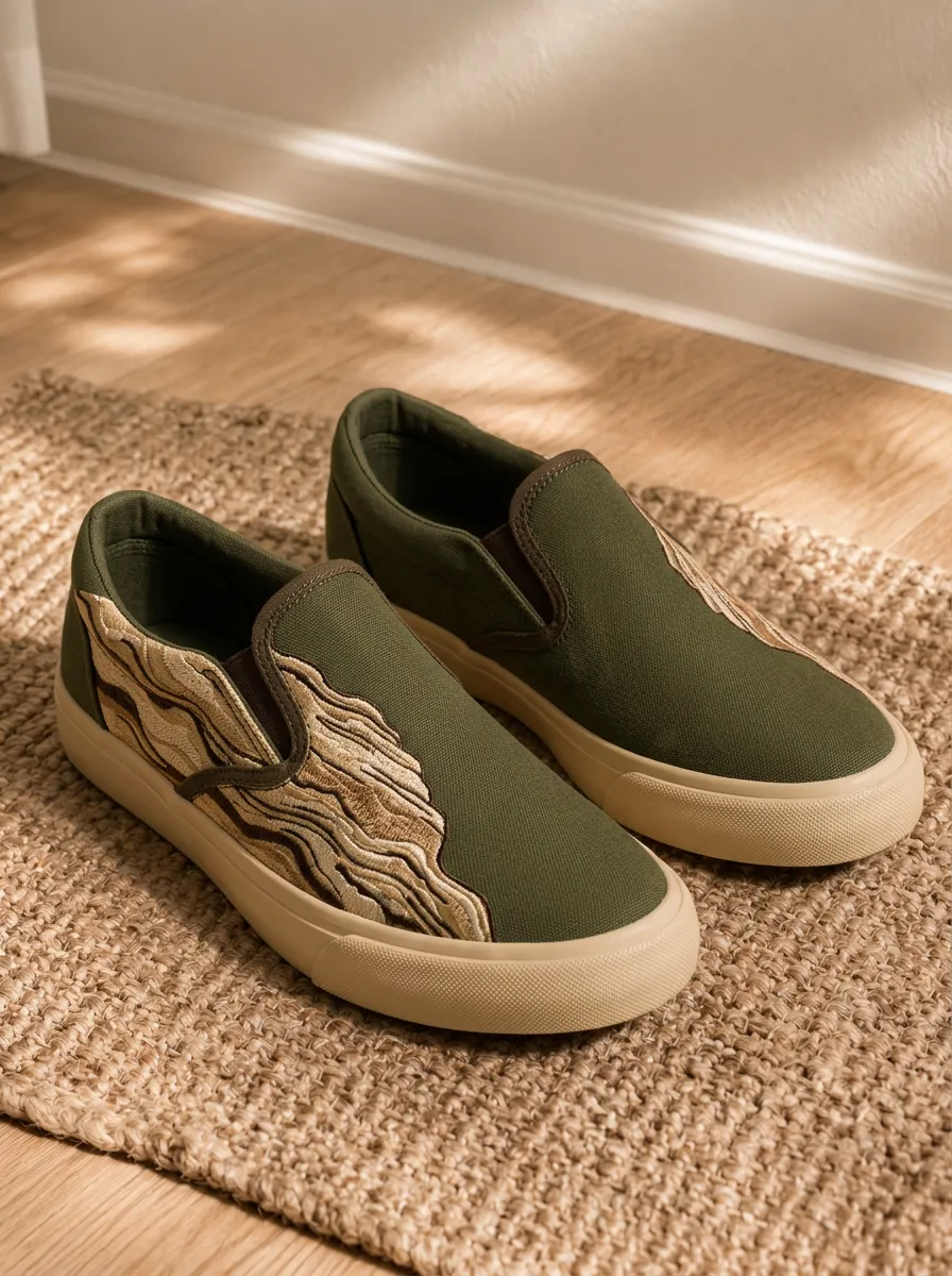 Men's Nature Lover Abstract Wave Printed Canvas Slip-on Shoes