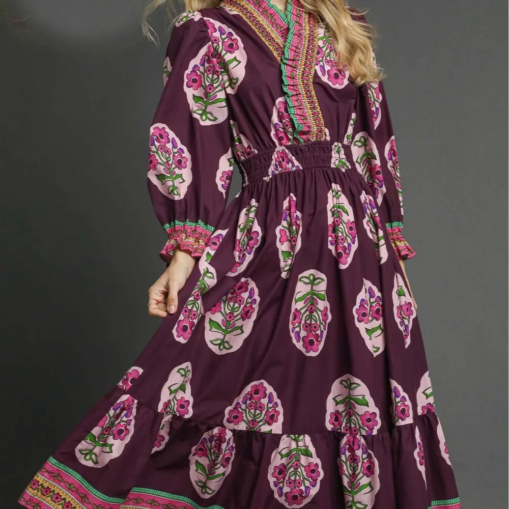 Polished Floral Smocked Tiered Ruffle Detail Dress