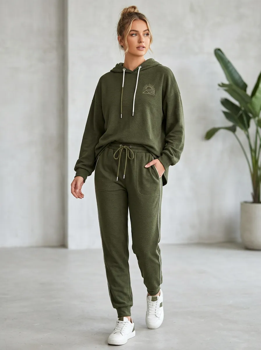 Women's Nature Lover Mountain Sunrise Printed Hooded Tracksuit