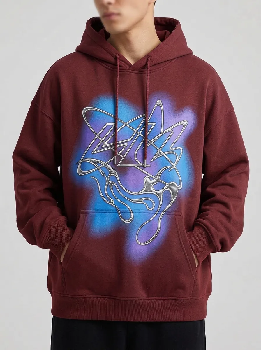 Unisex Y2K Cyberpunk Abstract Chrome Hoodie