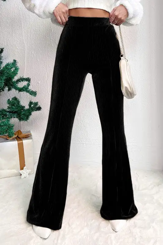 Solid High Waist Corduroy Flare Pants