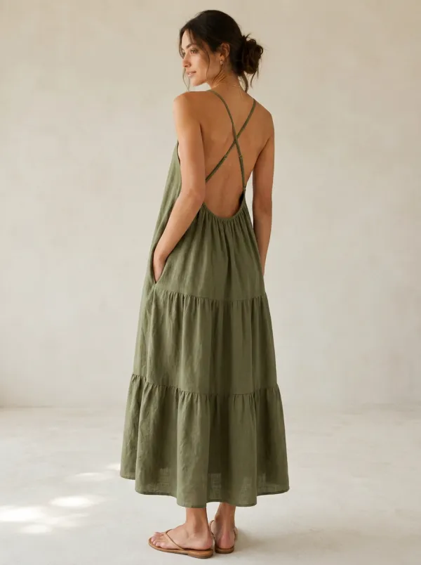 Women's Travel-Ready Casual Tiered Maxi Backless Dress