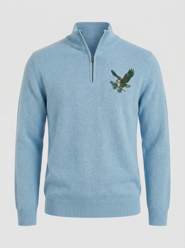 Men's Eagle Pine Embroidered Quarter-Zip Knit Sweater