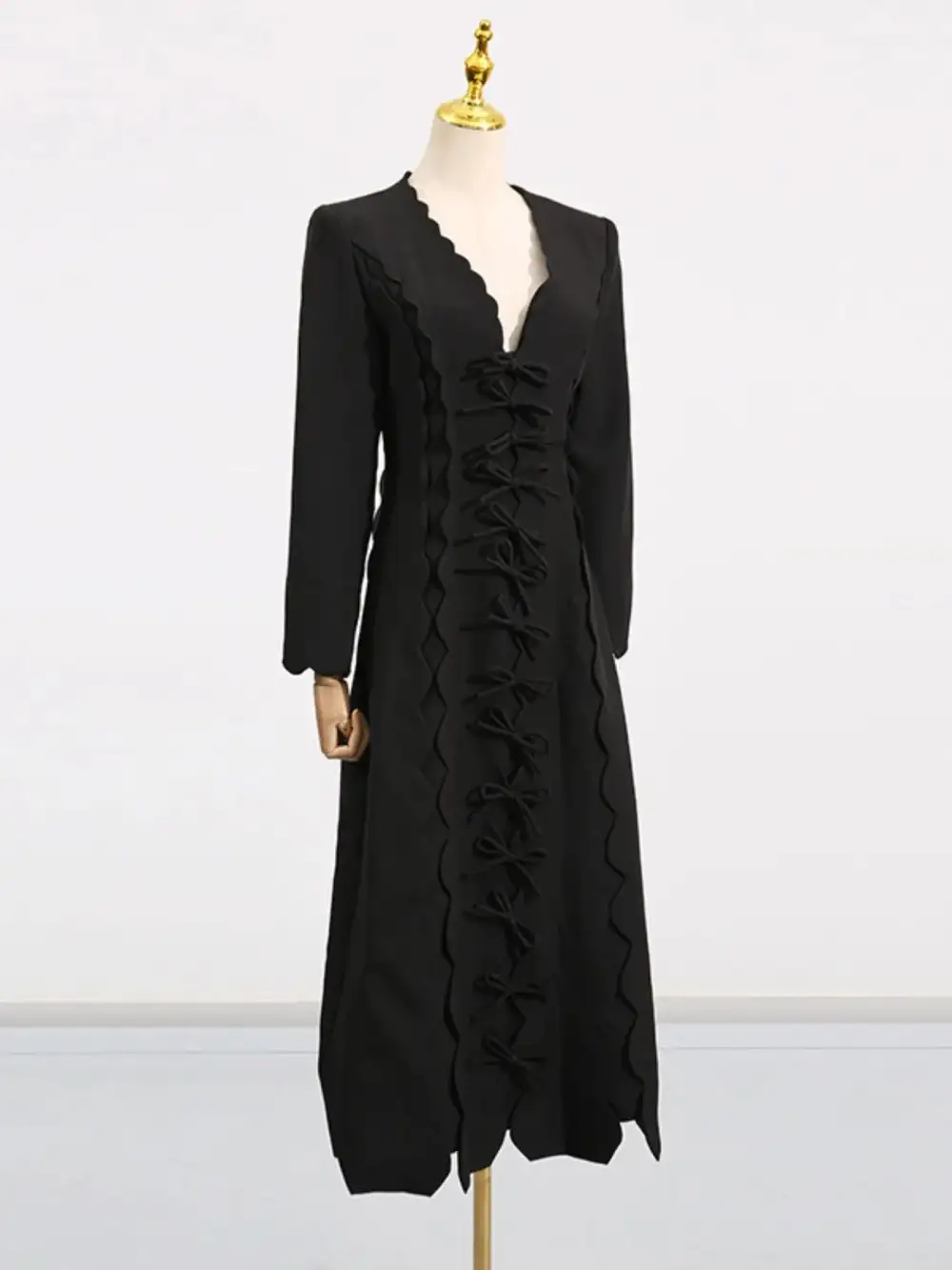 Layered Detail Long Sleeve Midi Dress