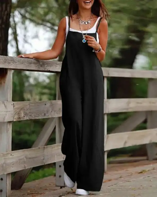 Clean Spaghetti Strap Jumpsuit Wide Leg Accessory