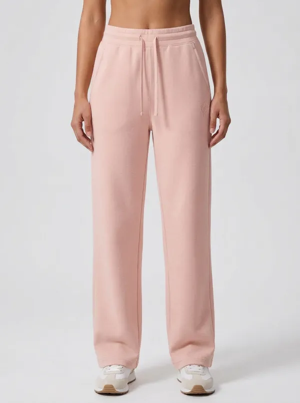 Women's Weekend Minimalist Beige Leaf Embroidered Sweatpants