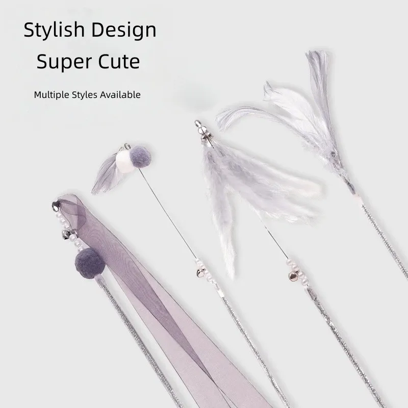 Pet Supplies Cat Toys Cat Teasing Stick Bell Fairy Stick Feather Bite-Resistant Cat Teasing Stick Mainan Kucing