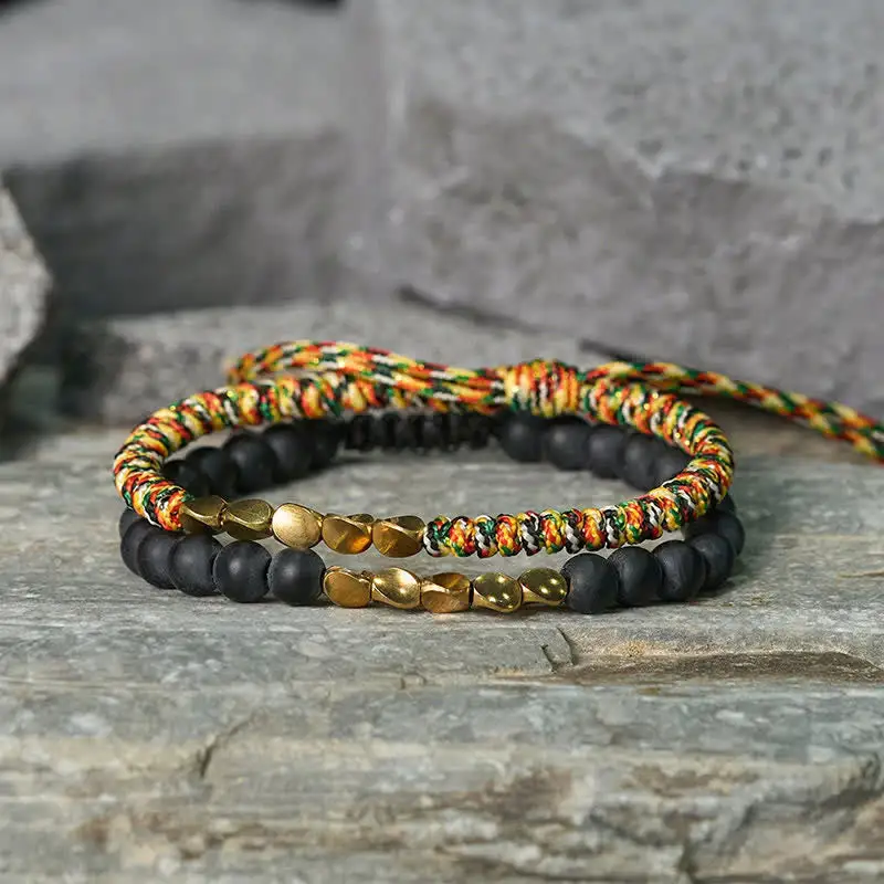 Natural Frosted Stone Bead Copper String Cure Bracelet