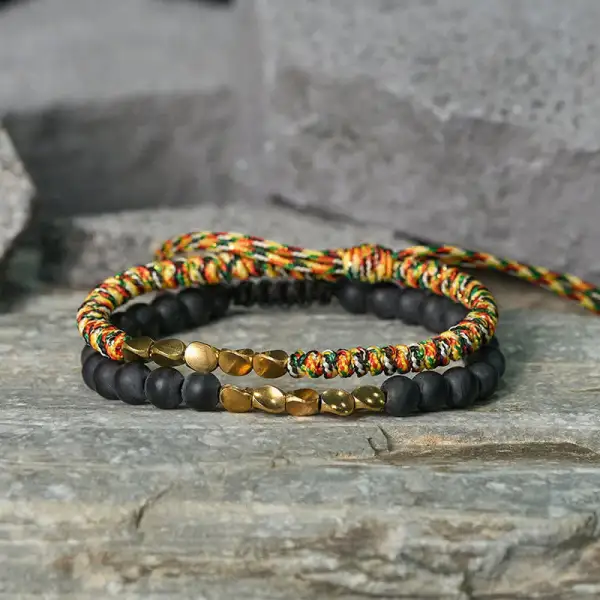 Natural Frosted Stone Bead Copper String Cure Bracelet