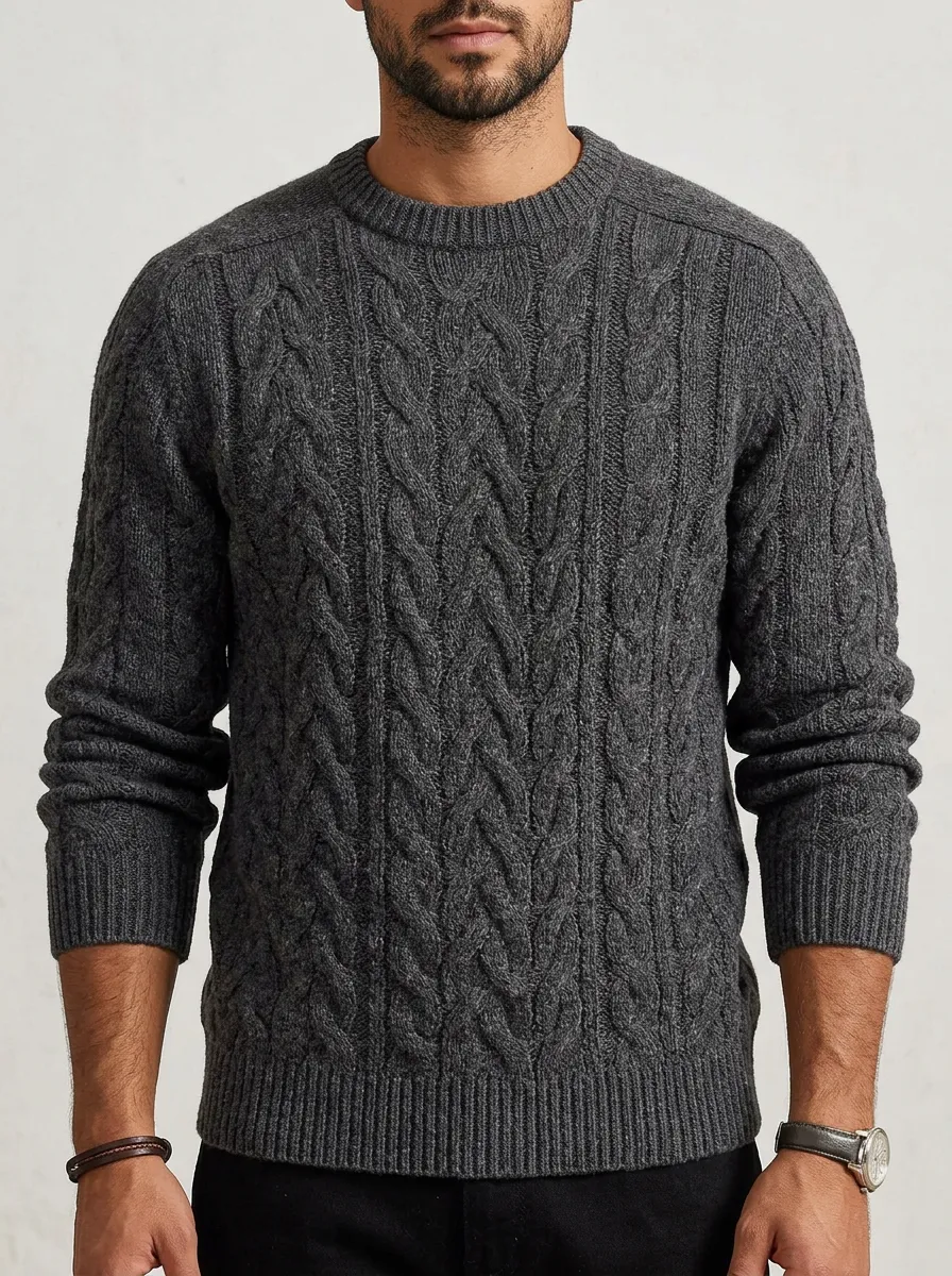 Men’s Ribbed Cable-Knit Versatile Sweater