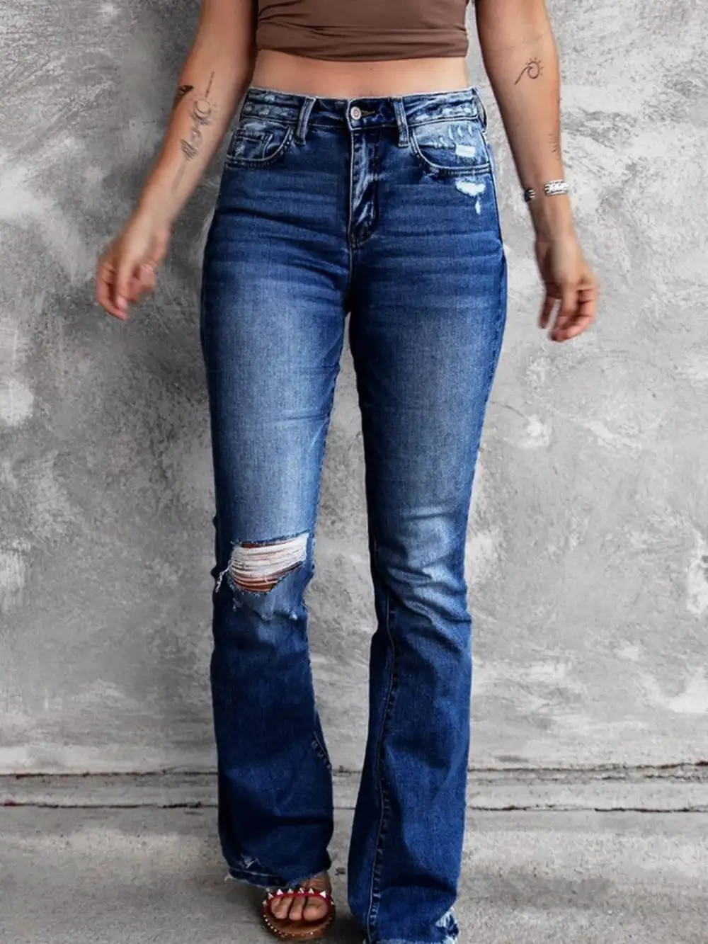 Everyday Flare Leg Distressed Denim Jeans